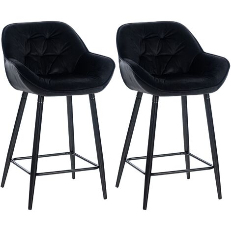 CLP – Lot de 2 tabourets de bar noirs en velours – Hauteur d'assise 67 cm – Dossier confortable – Pieds en métal noir pour stabilité