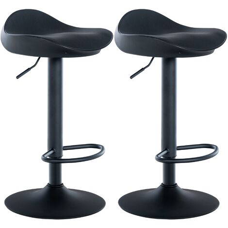CLP – Lot de 2 tabourets de bar similicuir noir – Hauteur réglable 66-90 cm – Siège pivotant 360° – Pied trompette en métal