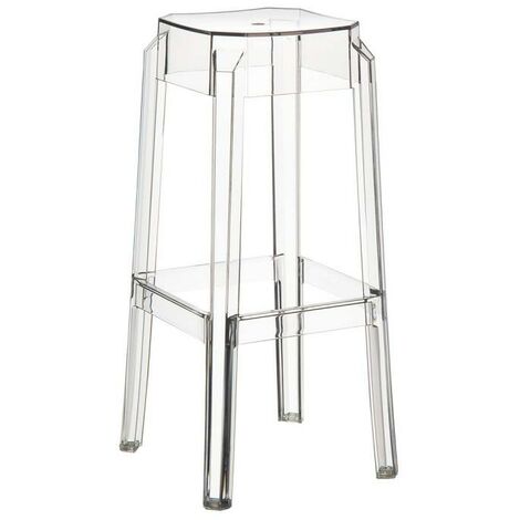 CLP – Lot de 2 tabourets de bar transparents – 75 cm de hauteur – Matériaux polypropylène et nylon – Empilables et faciles à nettoyer