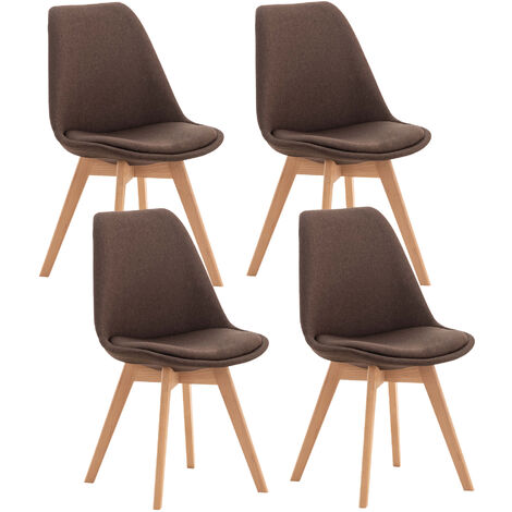 CLP – Lot de 4 chaises à manger scandinaves en bois clair – Siège rembourré en tissu polyester – Design moderne et confortable