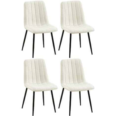 CLP – Lot de 4 chaises de salle à manger – Piètement métal noir – Revêtement tissu crème – Hauteur 88 cm, largeur 45 cm, assise 48 cm