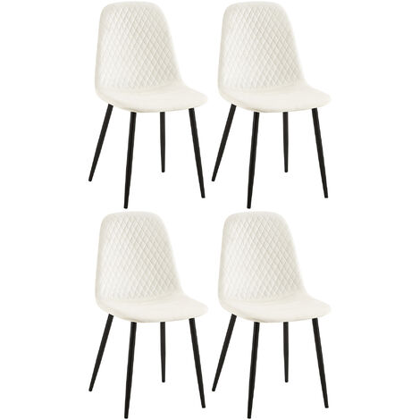 CLP – Lot de 4 chaises Giverny en velours blanc – Rembourrées pour confort – Piètement métal noir mat – Hauteur d'assise 47 cm