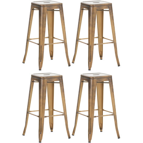 CLP – Lot de 4 tabourets de bar empilables en métal – Hauteur 77 cm – Surface galvanisée pour intérieur/extérieur – Style industriel