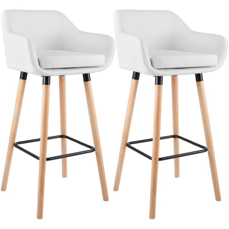 CLP - Réglez 2 tabourets de bar en cuir écho et en bois folk Couleur : Blanc