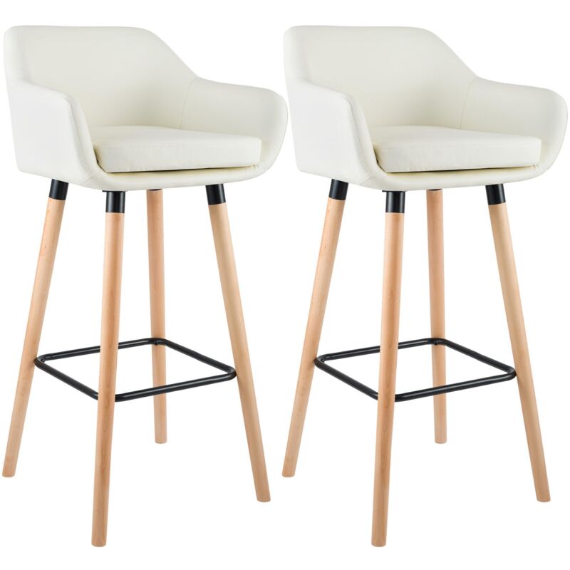 CLP Lot de 2 tabourets de bar Grant en similicuir , Crème