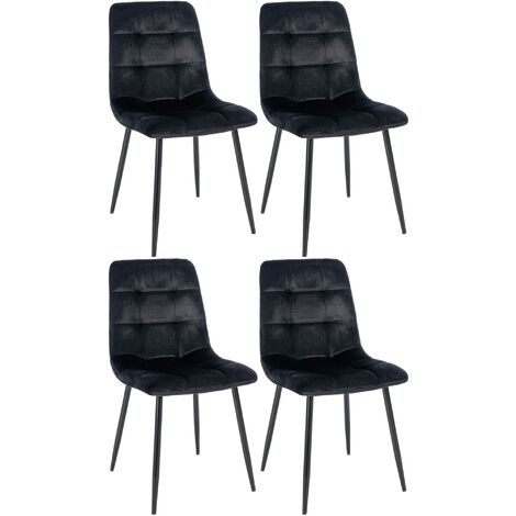 CLP – Set de 4 chaises de restauration Tilde – Velours noir – Assise rembourrée – Piètement métal noir mat – Confort optimal pour salle à manger