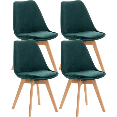 CLP – Lot de 4 chaises enfant vert velours – Design scandinave – Pieds en bois de hêtre – Confort optimal pour salle à manger et salon