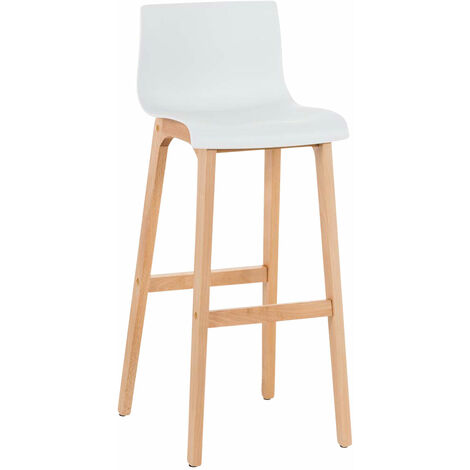 CLP – Tabouret de bar en plastique et bois hêtre – Hauteur d'assise 77 cm – Design moderne avec repose-pieds intégré – Montage facile