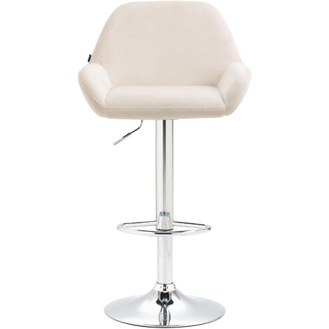 CLP – Tabouret de bar en velours crème avec pied en métal réglable et pivotant – Hauteur d'assise 63-83 cm – Pour comptoirs et îlots centraux