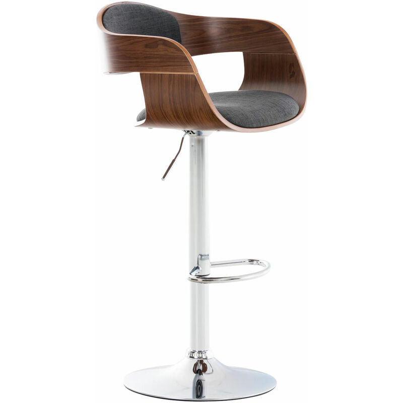 CLP - Tabouret de cuisine Kingston en noyer / tissu gris foncé