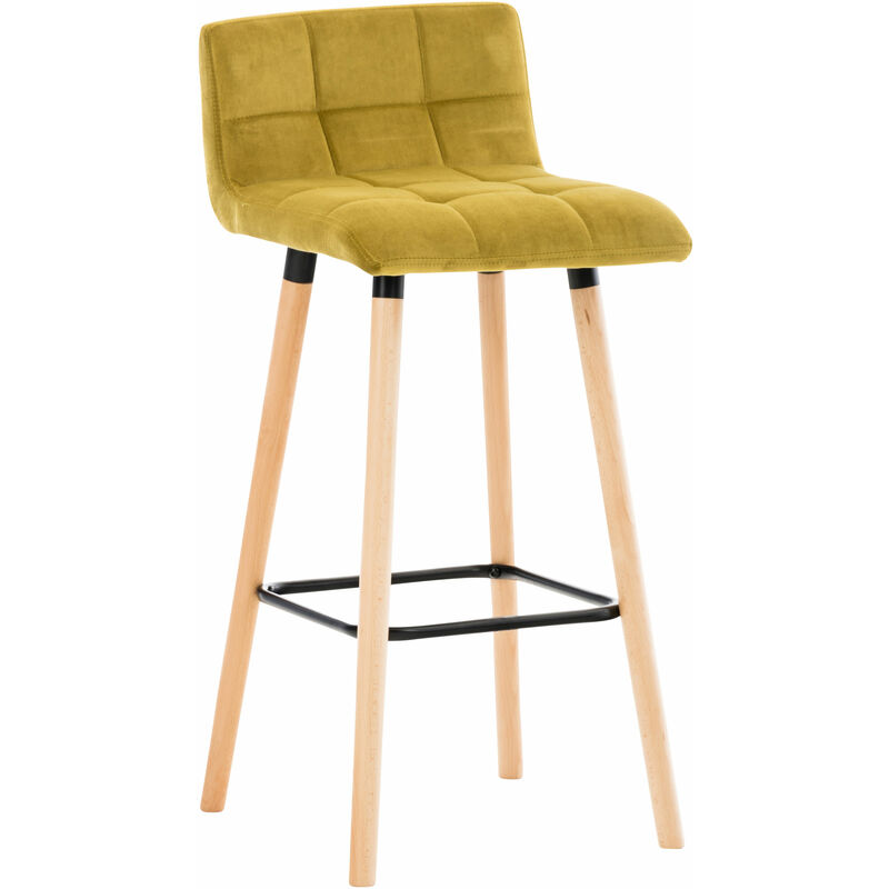 CLP - Tabouret en velours matelassé de jambes en bois clair + reproches de pied dans différentes couleurs colore : Jaune