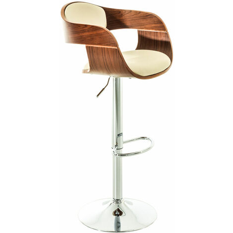 CLP – Tabouret de bar pivotant en cuir écologique et bois – Hauteur réglable 63-77 cm – Design moderne et vintage – Couleur noix et crème