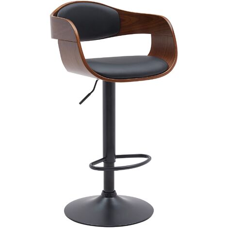 CLP – Tabouret de bar réglable en hauteur noir – Siège rembourré en similicuir – Piètement métal noir – Repose-pieds intégré – Hauteur assise 63-77 cm