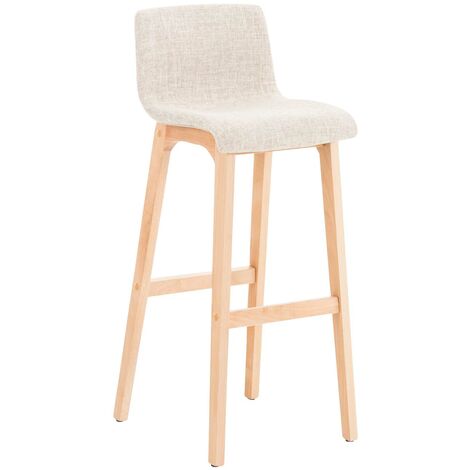 CLP – Tabouret de bar tissu crème – Hauteur d'assise 77 cm – Piètement bois hêtre naturel – Confort optimal avec dossier et repose-pieds