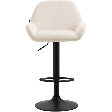 CLP – Tabouret de bar velours crème noir – Hauteur réglable 89-109 cm – Siège pivotant 360° – Structure métal noir mat