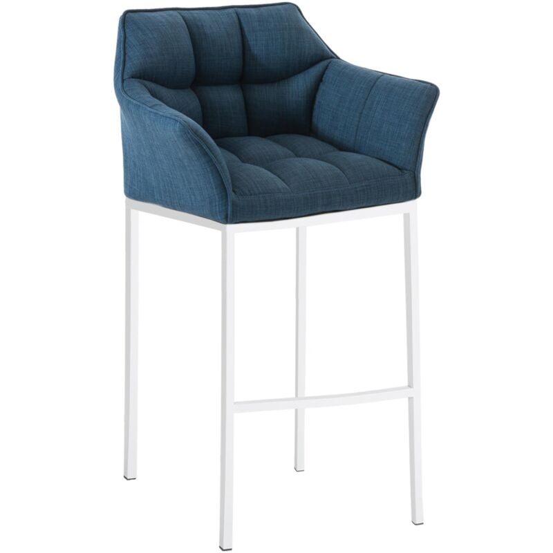 

Taburete de bar Damaso Base de 4 Pies & Tela Azul Metal blanco mate