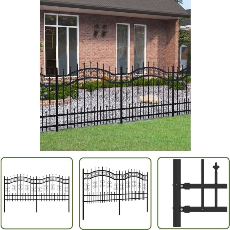 The Living Store Clôture de jardin avec sommet de lance Noir 140 cm - Clôture De Jardin - Clôture Métalliques - Clôture Noire - Clôture Sécurisée