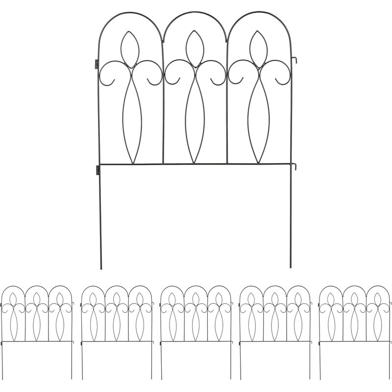 Clôture jardin en métal, 6 éléments avec ornements, h x l: 81 x 63 cm, bordures à planter, noir - Relaxdays