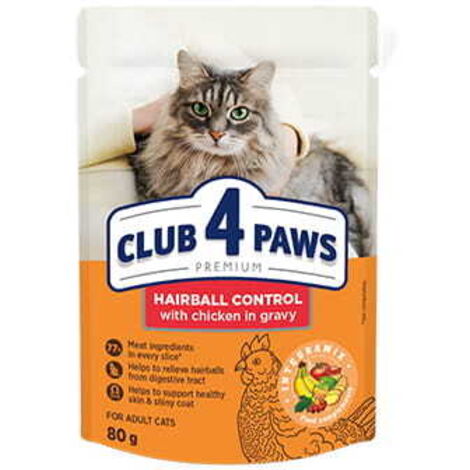 CLUB 4 PAWS PREMIUM Chat Adulte Contrôle des Boules de Poils - Sachet de 80 g