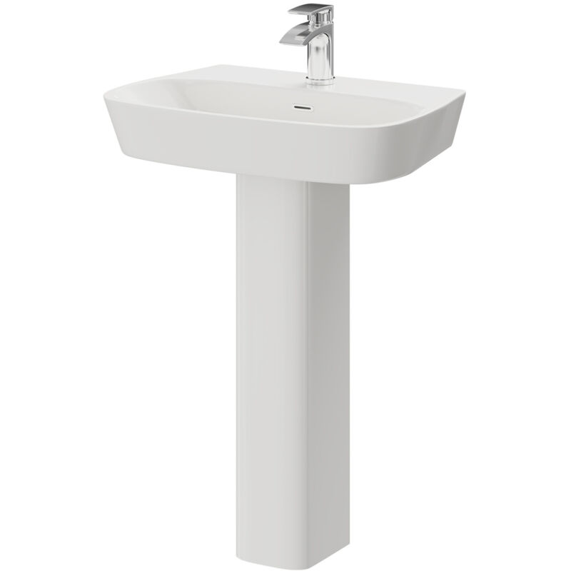 Wholesale Domestic Club 600mm Basin with 1 Tap Hole and Full Pedestal - White