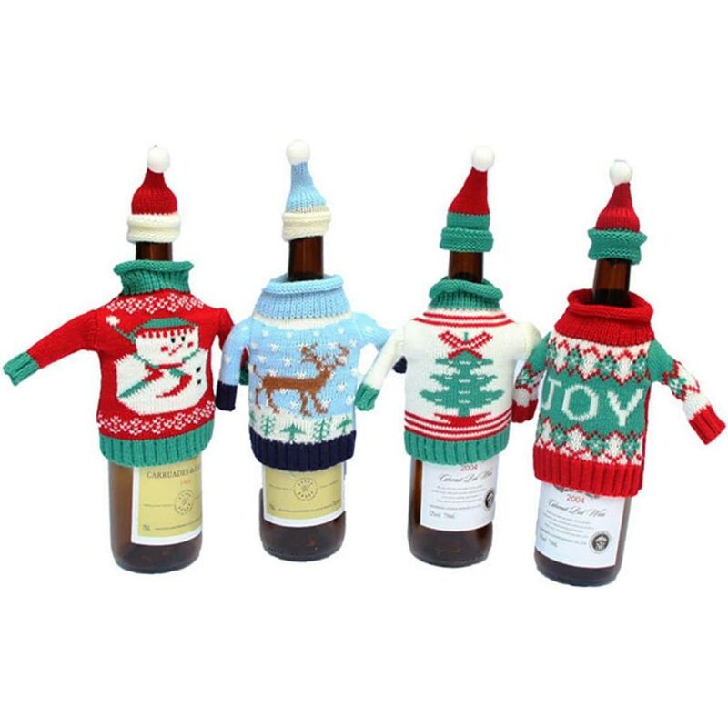 

Club de moda de 4 piezas Botella de vino de Navidad Fundas de suéter feo de punto