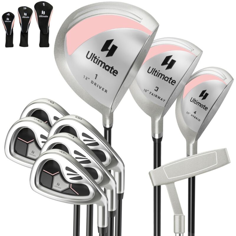 Maisonchic - Clubs de Golf de 9 Pièces pour Femmes Droitière Driver en Alliage de 460 Cc Fairway 3 Hybride 4 Des Fers 6 7 8 9 Et p Putter et 3