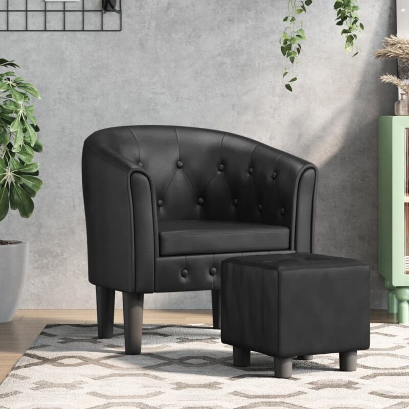 Clubsessel Mit Fußhocker Schwarz Kunstleder - Vidaxl
