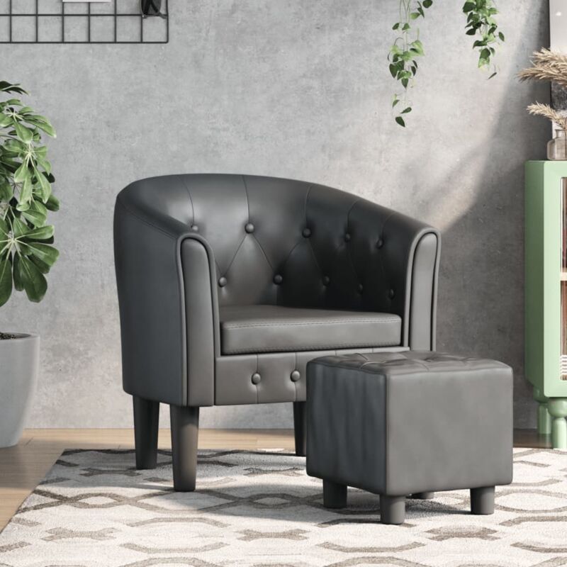 Clubsessel Mit Fußhocker Grau Kunstleder Vidaxl45669