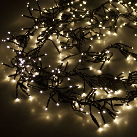 700er Cluster-Lichterkette LEDs Innen und Außen warmweiß Kabel Dunkelgrün Trafo
