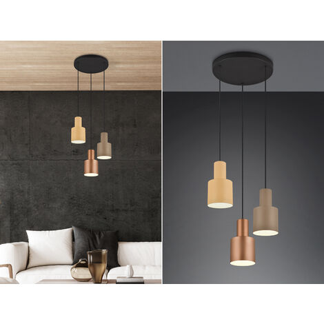 Cluster Pendelleuchte AGUDO 3-flammig Metall Coffee Töne, Ø 37cm
