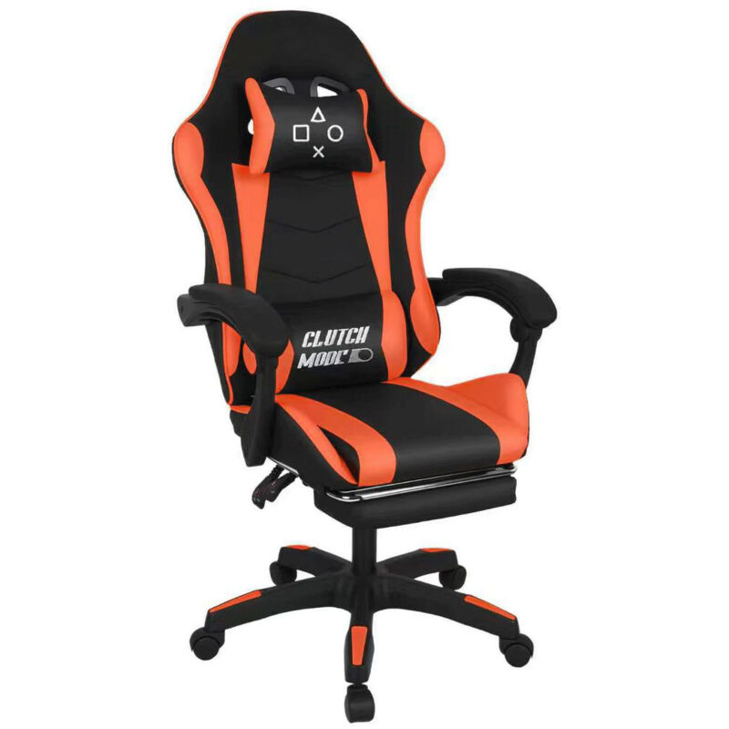 FRANKYSTAR Clutch - Chaise De Gaming Ergonomique Avec Coussin Lombaire, Appuie-t&ecirc;te Et Repose-pieds En Pvc Noir Et Rouge