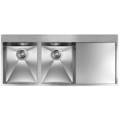 CM 012963SCSSP Serie Filoquadra Mix 3'' Lavello Acciaio inox satinato da Incasso Slim Gocciolatoio a Destra 2 Vasche 116X50cm