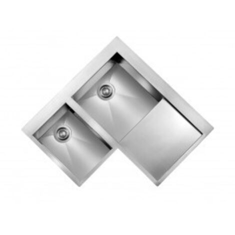 CM 012968SCSSP Serie Filoquadra Mix 3'' Lavello Acciaio inox satinato da incasso Slim Gocciolatoio a Destra 2 Vasche Angolo a Sinistra 83x83cm