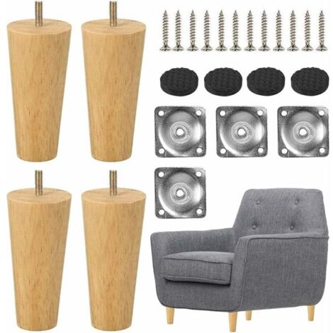 cm lange Tischbeine aus Holz, 4er-Set konische Möbelbeine aus Massivholz, Ersatzmöbelbeine mit Montageplatten und Schrauben für Schlafsofa, Kleiderschrank, Couch, Stuhl (vertikal)
