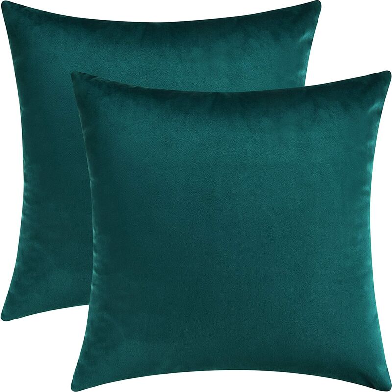 

Cómodas fundas de cojín decorativas cuadradas de 2 piezas hechas de terciopelo para sofá y cama, verde azulado