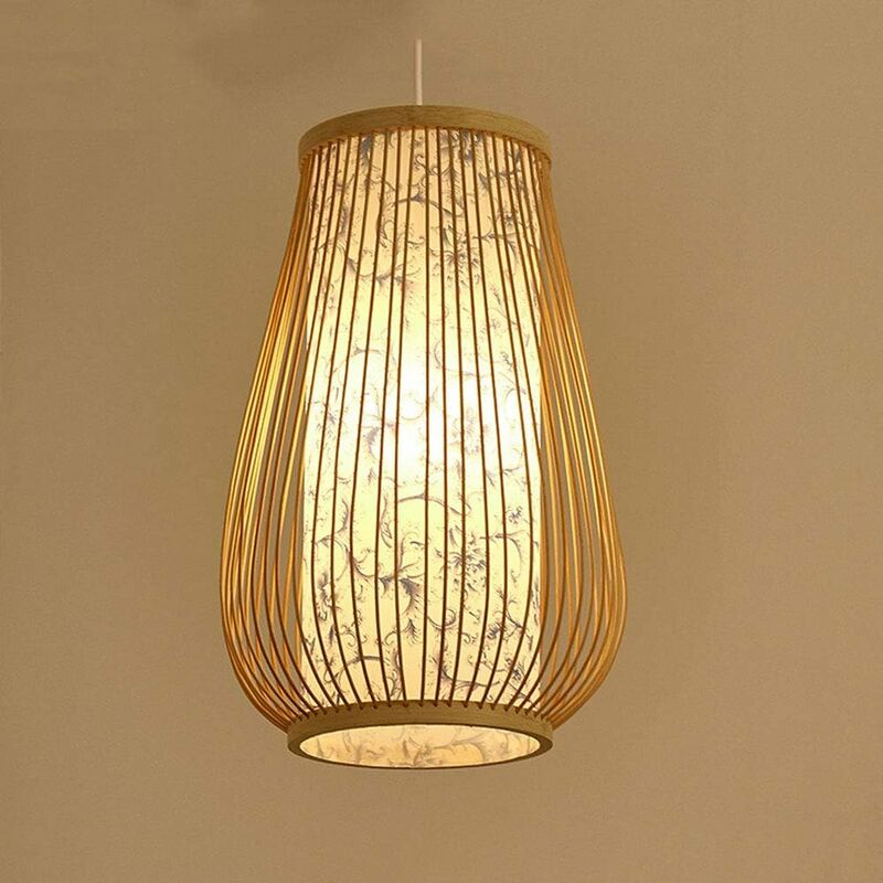 Lanterne Ancienne Chinoise Lampe à Suspension En Bambou Naturel Lustre Vintage Industriel Pour Chambre, BarSalle à Manger - Ineasicer