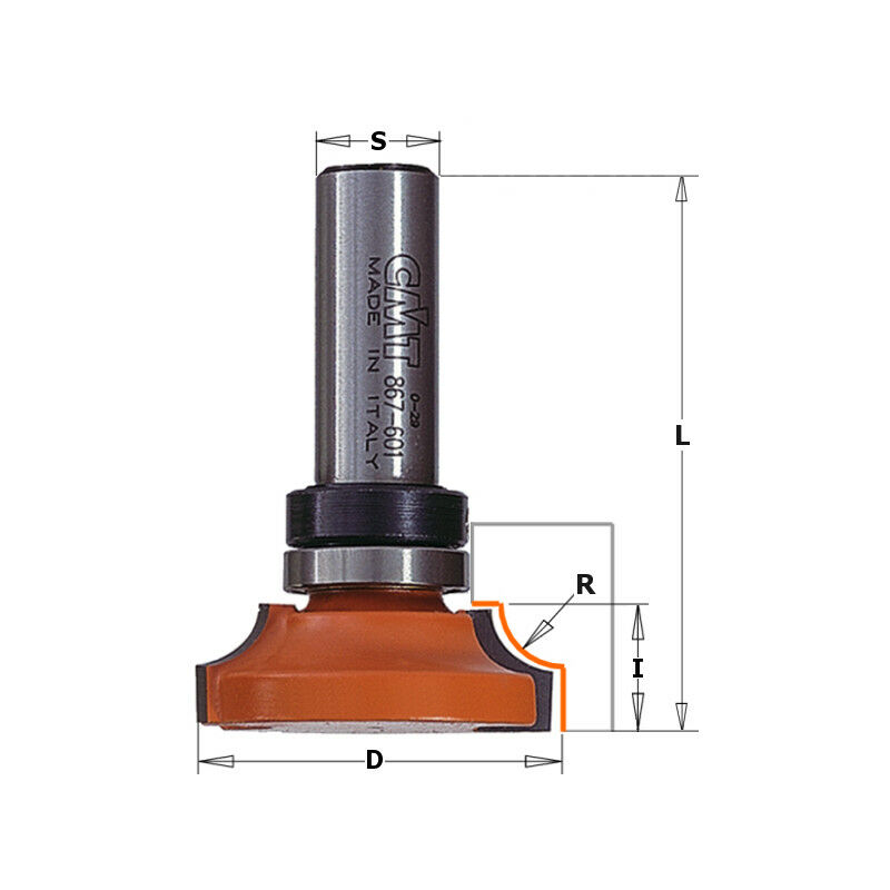 CMT - Fraise carbure rayon 8mm - Guidage - Queue 12,7mm