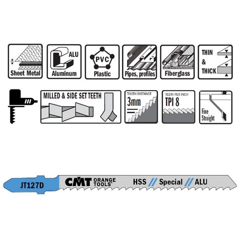 

JT127D-5 - Hojas de sierra de calar hss 100x3x8tpi - CMT