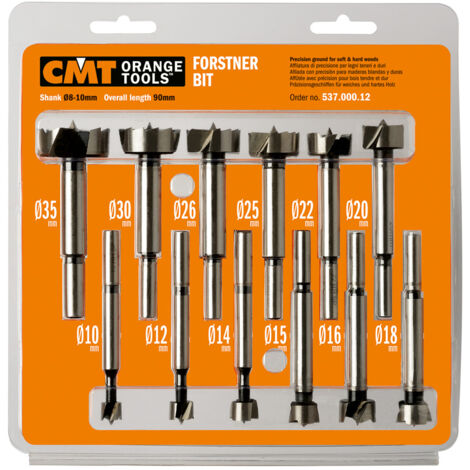 CMT – Lot de 12 fraises Forstner 8-10mm – Diamètre 10-35mm – Pour bois dur et teck – Coupe nette sans éclat