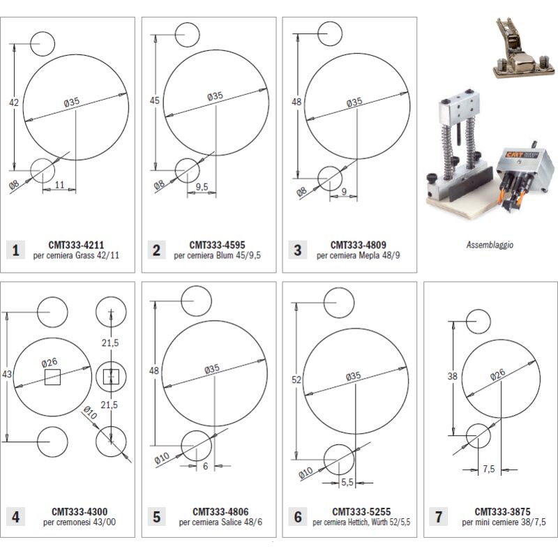 CMT - 333-03.ric 333-03 - pieces de rechange et accessoires pour systeme universel pour percage des charnieres