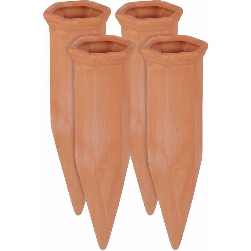 Cône d'arrosage en terre cuite, lot de 4 accessoires d'arrosage, bouteilles de 1,5 l, 17 x 5,5 x 5 cm, terre cuite,