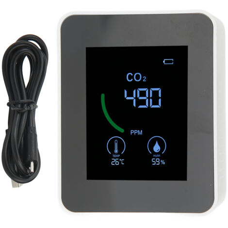 CO₂-Detektor mit TVOC-Sensor, Luftqualitätsüberwachung, Temperatur- und Feuchtigkeitsmessung, USB-Stromversorgung, Weiß