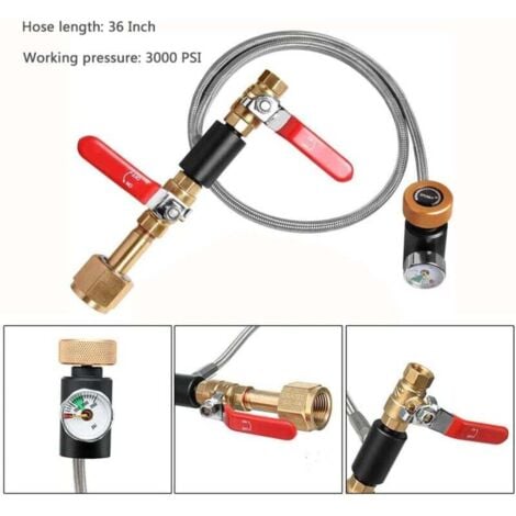 CO2 Cylinder Refill Adapter W21.8 + Hose Filling Station. F: W55 + 36 inch Hose + 3000psi Pressure Gauge MUMU