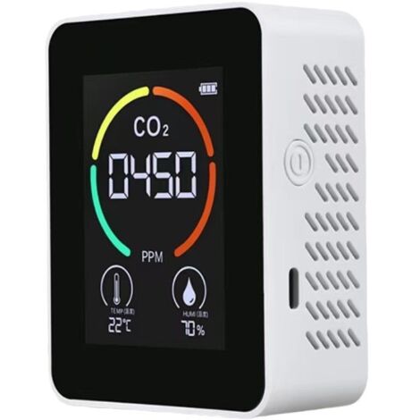 CO2 Détecteur, Moniteur Dioxyde Carbone, Ecran LED, Moniteur Qualité L'air Température et Humidité pour la Maison, le Bureau, la Salle de Sport, la Voiture (Blanc)