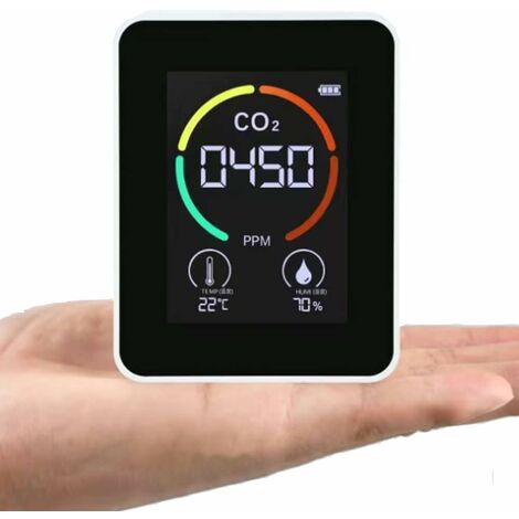 CO2-Detektor-Monitor, CO2-Kohlendioxid-Luftqualitätssensor, Luftqualitätssensor mit USB-Kabel – Temperatur- und Feuchtigkeitsdetektor – für Zuhause/Büro/Fitnessstudio/Auto – (Weiß)
