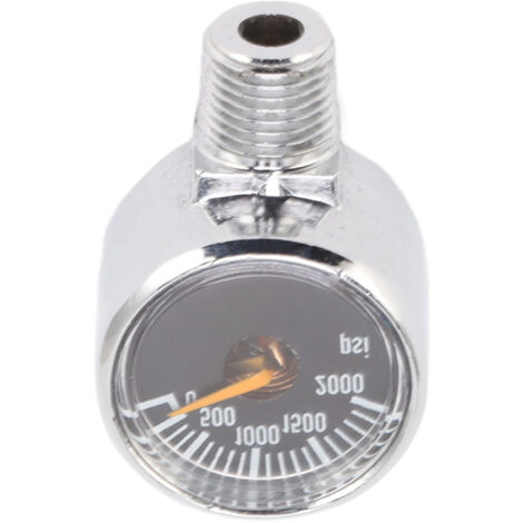 CO2-Manometer 2000 psi für Zylinder- und Tankfassbefüllung, Edelstahl, schwarze Farbe, 1/8NPT-Gewinde, 35,6 mm Länge, 24,8 mm Zifferblattdurchmesser, Packung mit 1 Stück.