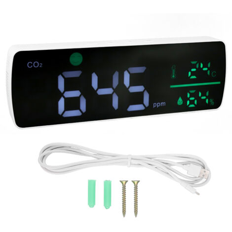 CO2 Monitor High Accuracy Far Infrared Sensor 2000MAH Battery Temperature Humidity Detector with Clear Display for Home