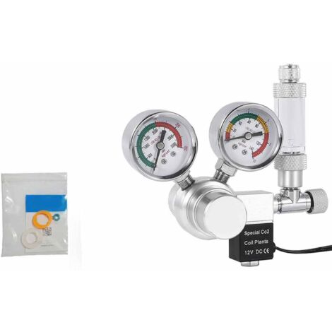 CO2-Regler aus Edelstahl für Aquarien mit 12-V-Magnetventil, zwei Manometern und Blasenzähler – CGA320