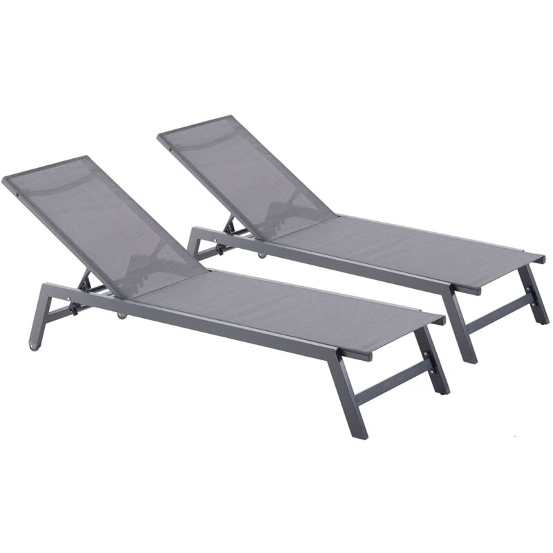 Concept-usine - prato - Lot de 2 bains de soleil gris en aluminium