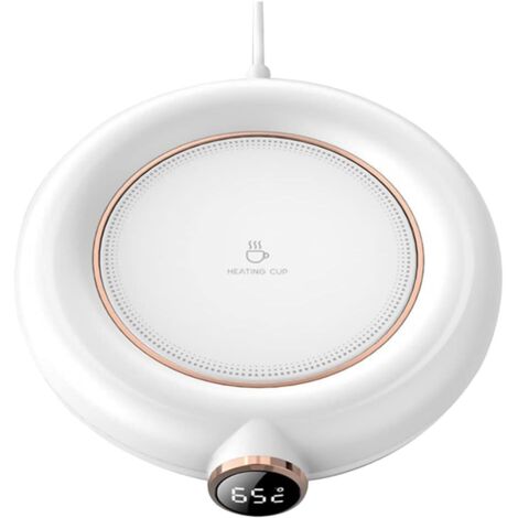 Coaster Chauffe-Tasse - Régulation Thermique 3 Niveaux (55°C 65°C 75°C) - Design Concave Antidérapant - Coupelle Chauffante USB pour Bureau et Maison - Blanc